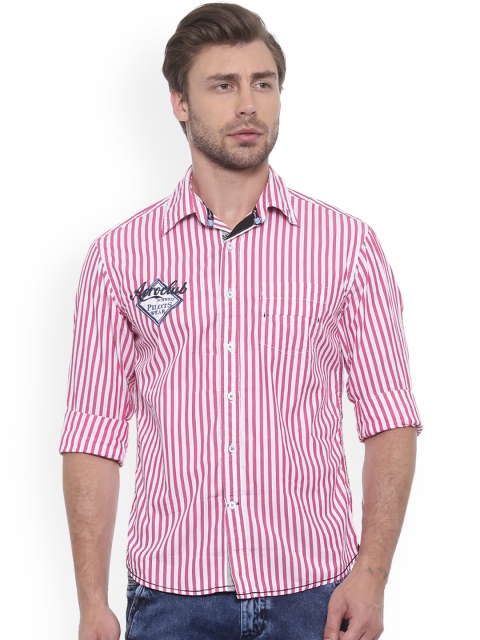 

Flyrs Club Men White & Pink Smart Slim Fit Striped Casual Shirt