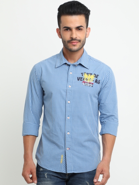 

Flyrs Club Men Blue Smart Slim Fit Checked Casual Shirt
