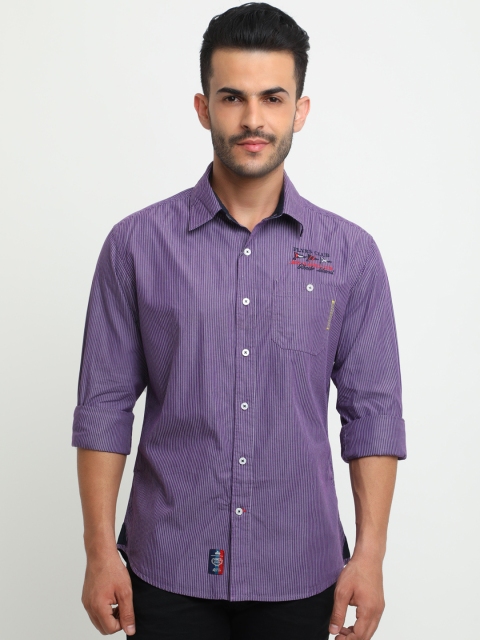 

Flyrs Club Men Purple Smart Slim Fit Striped Casual Shirt