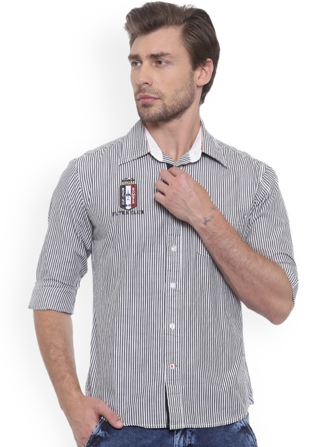 

Flyrs Club Men Black & White Slim Fit Striped Casual Shirt