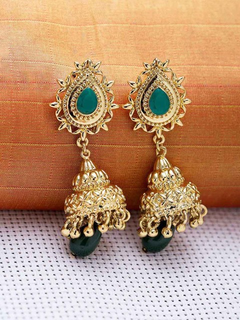 

Voylla Gold-Toned & Green Contemporary Jhumkas