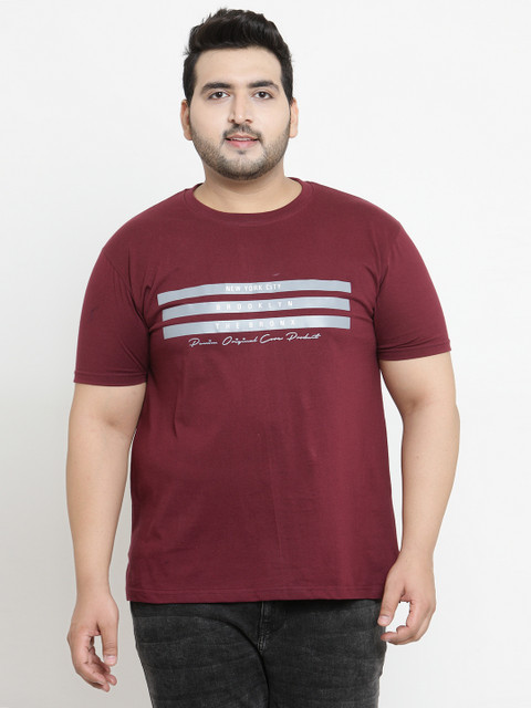 

plusS Men Maroon Printed Round Neck T-shirt