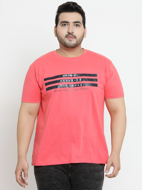 

plusS Men Coral Printed Round Neck T-shirt