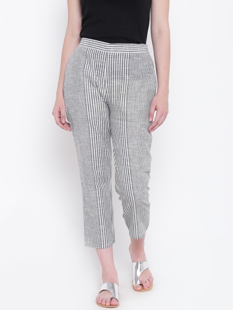 

Shakumbhari Women Black & Grey Original Striped Regular Trousers