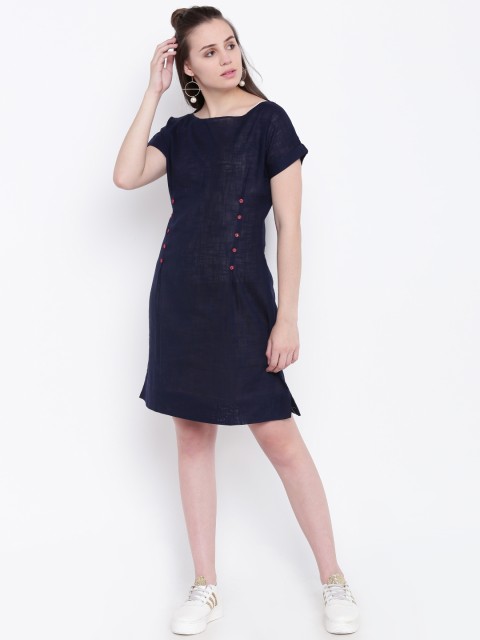 

Shakumbhari Women Navy Blue Solid Sheath Dress