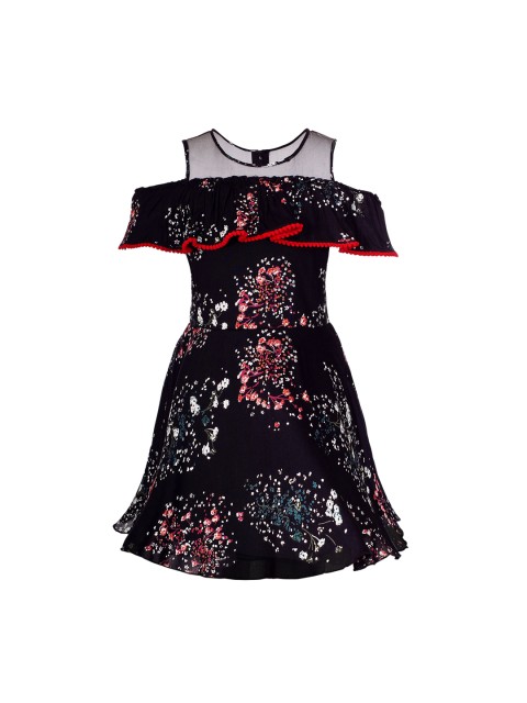 

naughty ninos Girls Black Printed Fit and Flare Dress