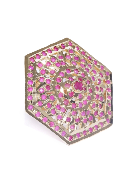 

Melani Borsa Women Pink Gold-Plated Stone-Studded Jadau Adjustable Ring