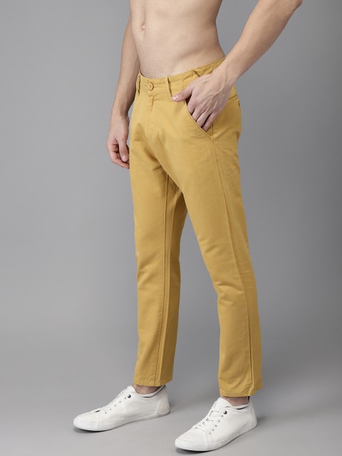 

HERE&NOW Men Mustard Yellow Slim Fit Solid Cropped Chinos