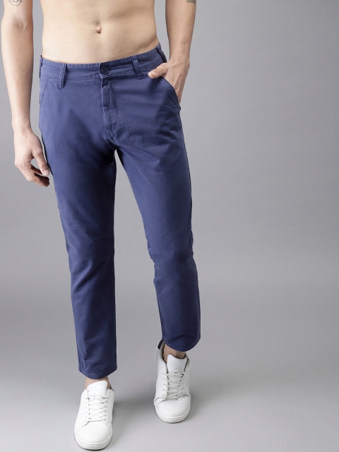 

Moda Rapido Men Navy Blue Slim Fit Solid Cropped Chinos