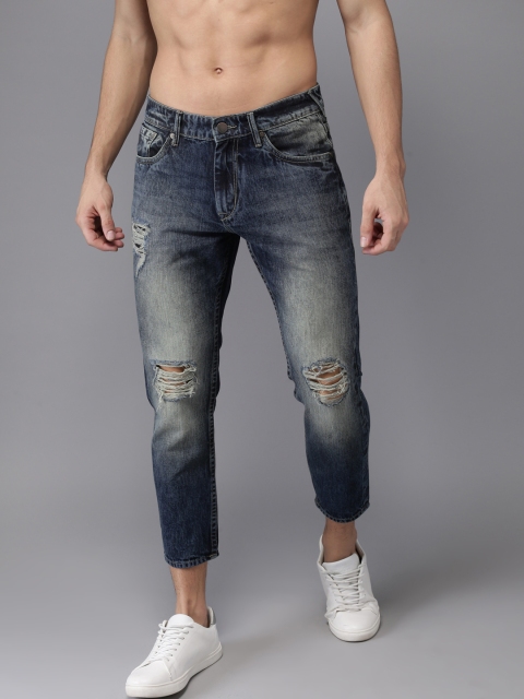 

HERE&NOW Men Blue Slim Fit Mid-Rise Mildly Distressed Cropped Jeans
