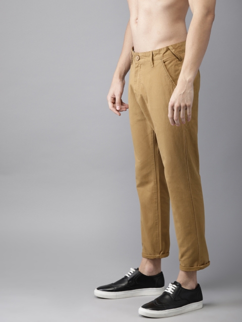 

HERE&NOW Men Khaki Slim Fit Solid Cropped Chinos