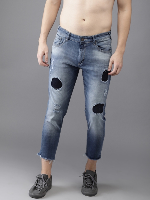 

HERE&NOW Men Blue Slim Fit Mid-Rise Distressed Cropped Jeans