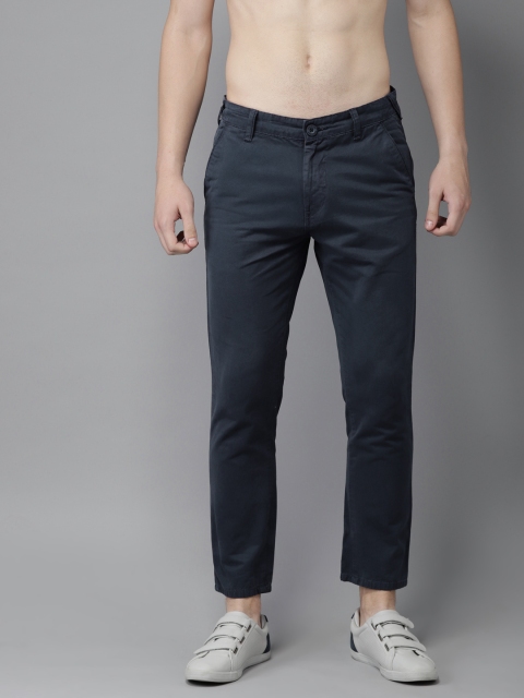 

HERE&NOW Men Navy Blue Slim Fit Solid Cropped Chinos
