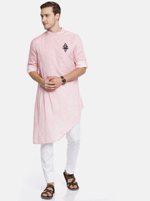 

Freehand Men Pink & White Solid Kurta with Pyjamas