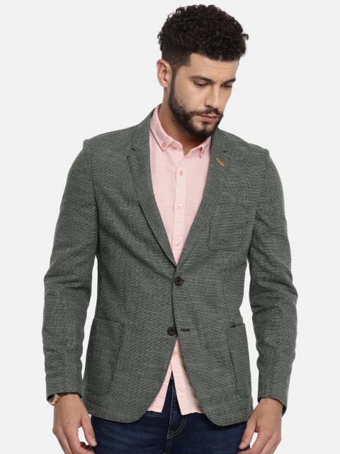 

The Indian Garage Co Men Grey Self-Design Casual Blazer