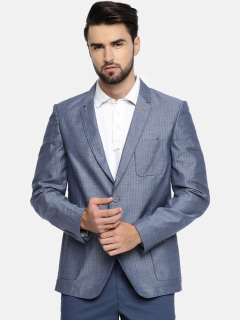 

The Indian Garage Co Men Blue Single-Breasted Checked Slim Fit Casual Blazer