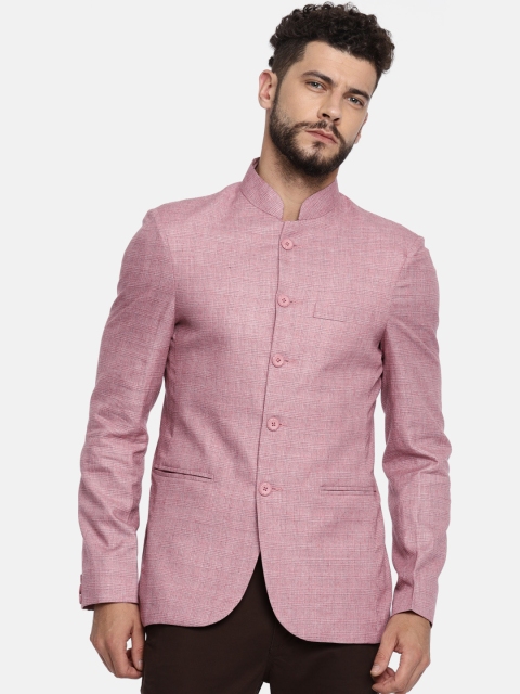 

The Indian Garage Co Red Checked Slim Fit Single-Breasted Bandhgala Casual Blazer