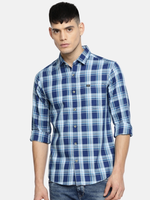 

The Indian Garage Co Men Blue & Orange Slim Fit Checked Casual Shirt