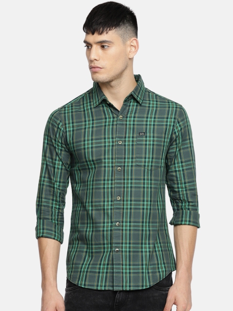 

The Indian Garage Co Men Green & Blue Slim Fit Checked Casual Shirt