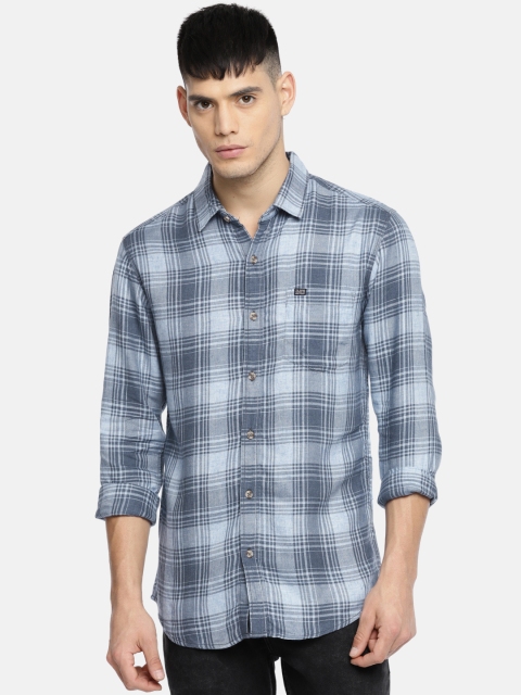 

The Indian Garage Co Men Blue & Grey Slim Fit Checked Casual Shirt