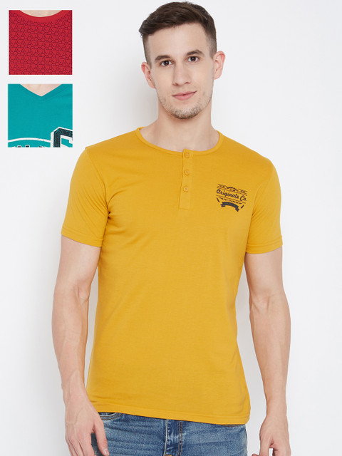 

Duke Men Pack of 3 Pure Cotton T-shirts, Mustard