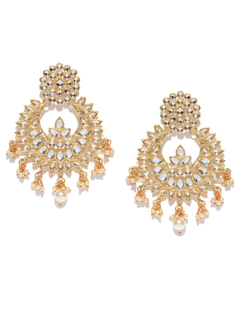 

Zaveri Pearls Off-White Gold-Plated Kundan Crescent Shaped Chandbalis