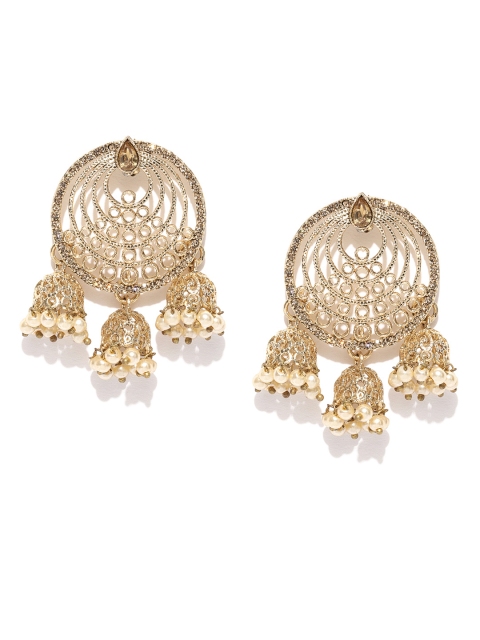 

Zaveri Pearls Off-White Gold-Plated Circular Jhumkas