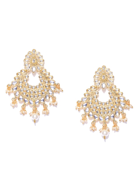 

Zaveri Pearls Off-White Gold-Plated Kundan-Studded Crescent Shaped Chandbalis