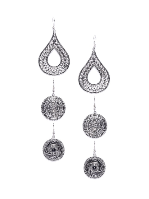 

Zaveri Pearls Set of 3 Oxidised Silver-Plated Drop Earrings