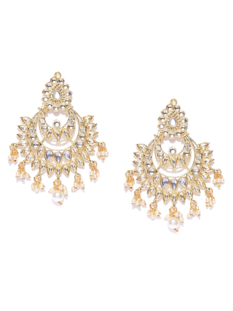 

Zaveri Pearls Off-White Gold-Plated Kundan-Studded Crescent Shaped Chandbalis