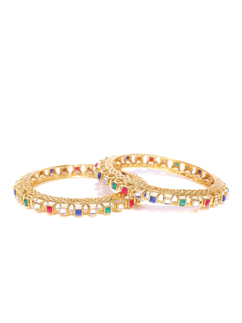 

Zaveri Pearls Set of 2 Gold-Toned & Red Stone-Studded Textured Bangles