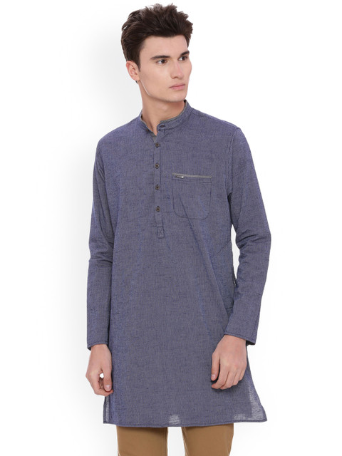 

Peter England Men Navy Blue Woven Design Straight Kurta