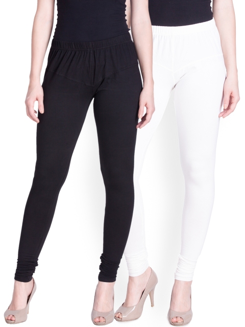 

LYRA Women Pack of 2 White & Black Churidar Leggings
