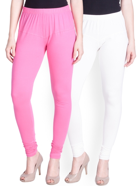 

LYRA Women Pack of 2 White & Pink Churidar Leggings