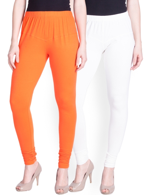 

LYRA Women Pack of 2 White & Orange Churidar Leggings