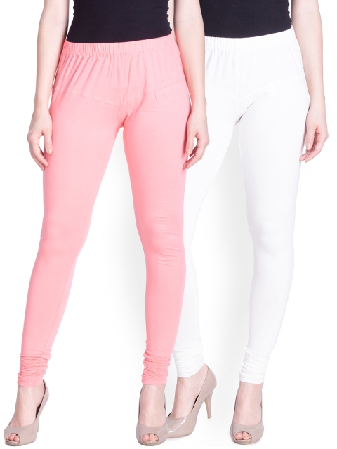 

LYRA Women Pack of 2 White & Pink Churidar Leggings