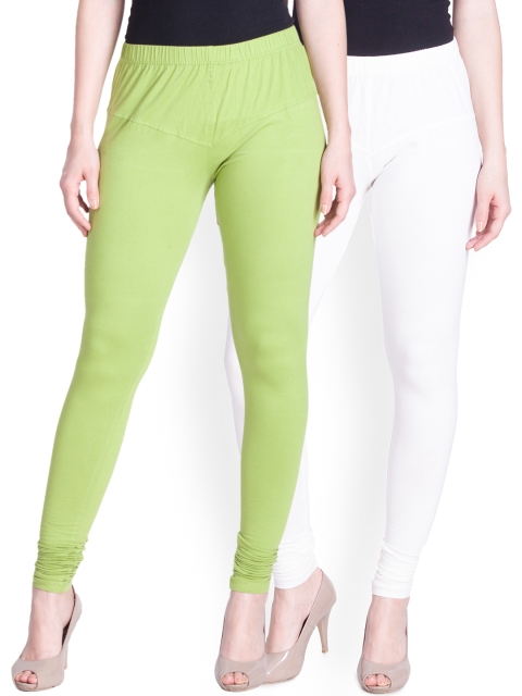 

LYRA Women Pack of 2 White & Green Churidar Leggings