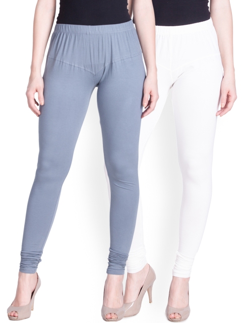 

LYRA Women Pack of 2 White & Grey Churidar Leggings