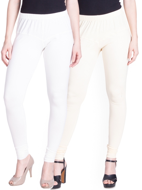 

LYRA Women Pack of 2 White & Cream Churidar Leggings