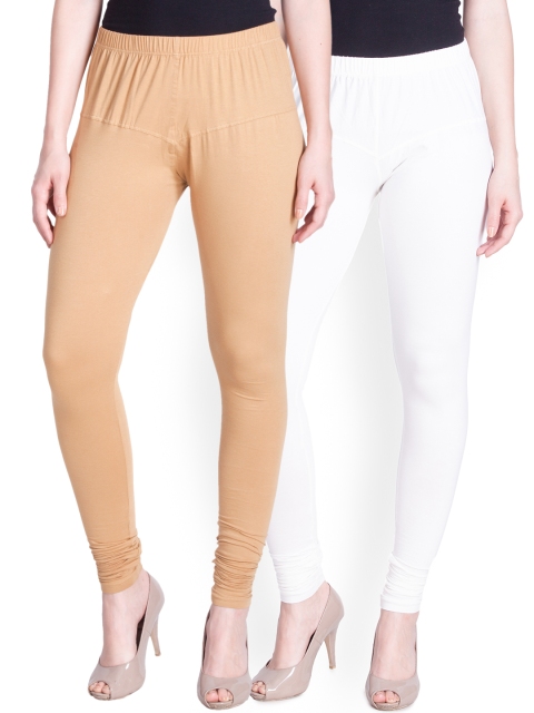 

LYRA Women Pack of 2 White & Brown Churidar Leggings