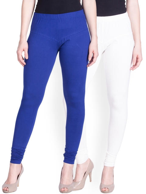 

LYRA Women Pack of 2 White & Blue Churidar Leggings