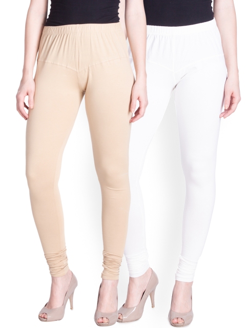 

LYRA Women Pack of 2 White & Beige Churidar Leggings