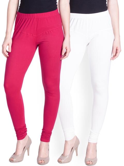 

LYRA Women Pack of 2 White & Pink Churidar Leggings