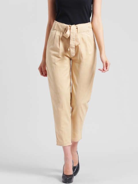 

Rigo Women Beige Slim Fit Solid Cigarette Trousers