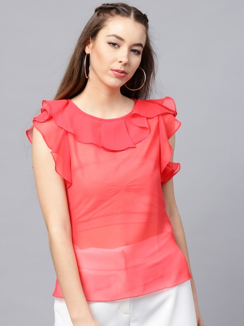 

Athena Women Red Sheer Solid Top