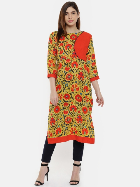 

shiloh Women Yellow & Orange Printed Straight Kurta