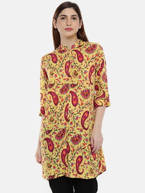 

shiloh Women Yellow & Pink Printed Straight Kurti