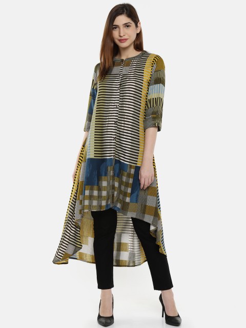 

shiloh Women Yellow & Black Printed A-Line Kurta