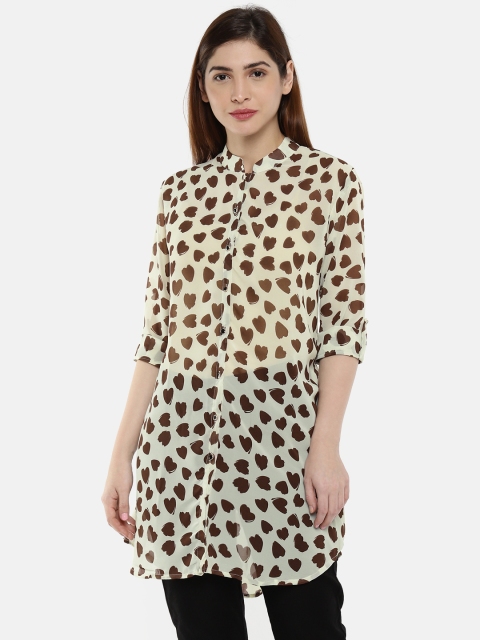 

shiloh Women Yellow & Black Printed A-Line Kurti, Cream