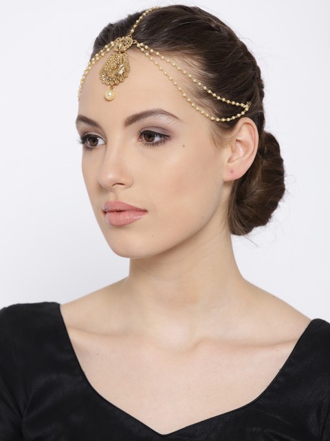 

Zaveri Pearls Off-White Antique Gold-Plated Stone-Studded Matha Patti